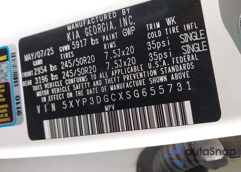 2025 Kia Telluride Ex X-Line z USA, uszkodzony, nr VIN 5XYP3DGCXSG655731